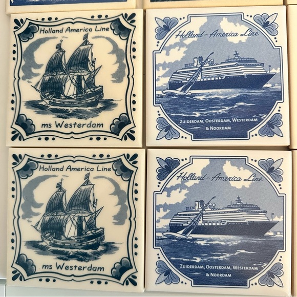 Holland America Line Delft Blue Tile Coasters Lot of 16 Pieces Cork Back Pairs - Picture 4 of 13